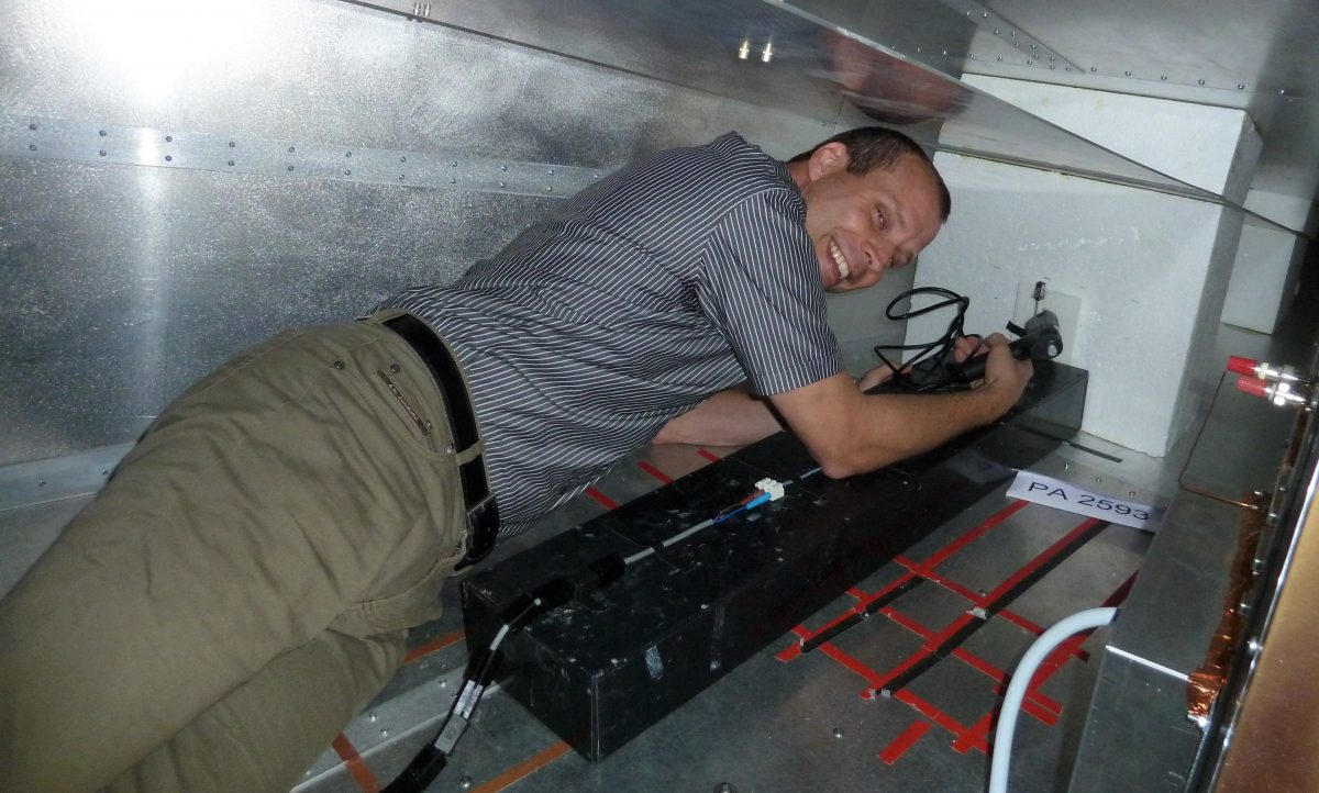 Johannes, Test Lap Manager, at work. He is checking the sensors.
